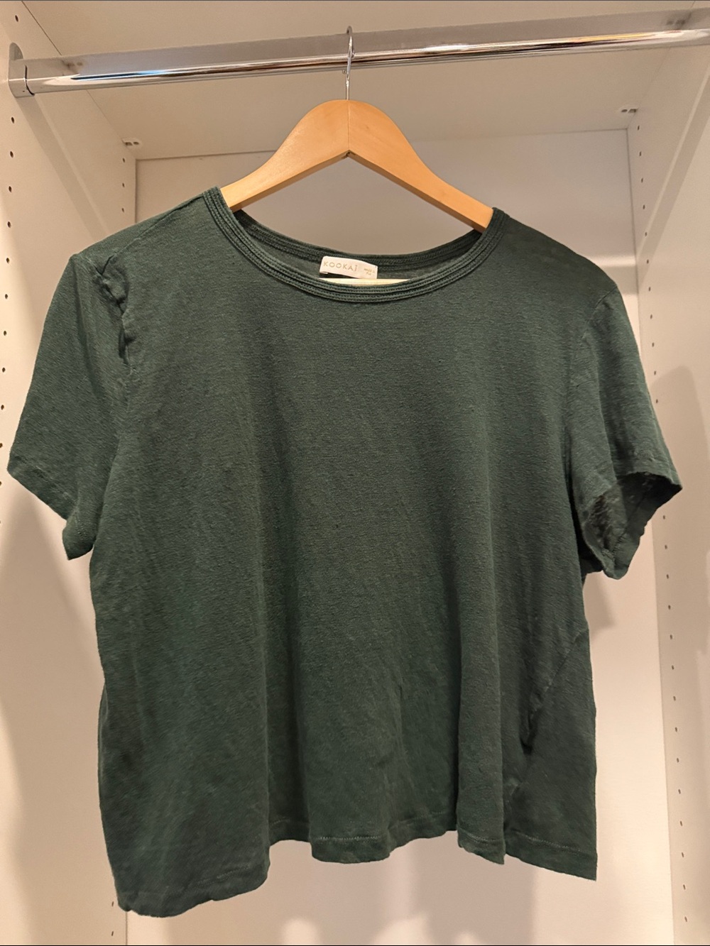 Kookai Dark Green Linen Crew Tee